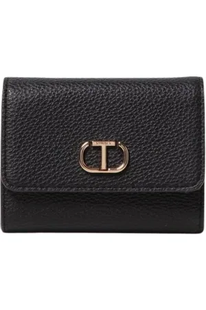 Twin-Set Femme, Accessoires, Noir, Taille: ONE Size Portefeuille en Cuir Élégant avec Fermoir en Or