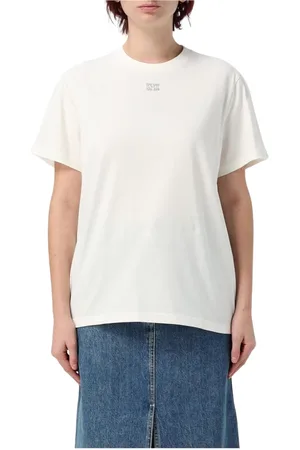 Ganni Femme, Tops, Blanc, Taille: 36 FR T-shirt Blanc en Coton à Manches Courtes