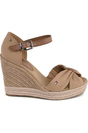 Tommy Hilfiger Femme, Chaussures, Brun, Taille: 41 EU Khaki Sandales Compensées en Coton et Cuir