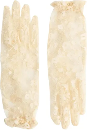VALENTINO GARAVANI Femme, Accessoires, Jaune, Taille: 6 IN Gants Noirs en Dentelle Florale Style Élégant