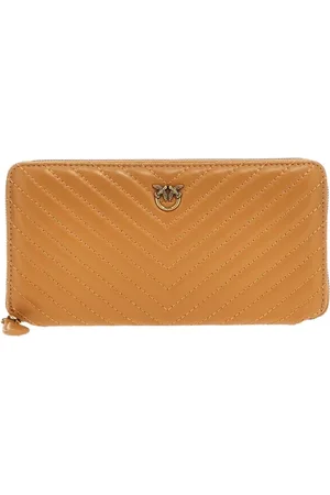 Pinko Femme, Accessoires, Brun, Taille: ONE Size Portefeuille en Cuir Matelassé à Fermeture Éclair