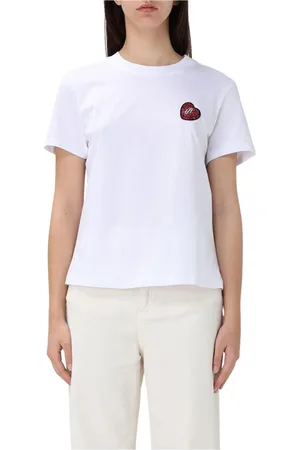 Armani Exchange Femme, Tops, Blanc, Taille: 38 FR Tee-shirt Blanc avec Patch Cœur