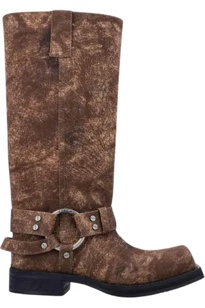 Acne Studios Femme, Chaussures, Brun, Taille: 38 EU Bottes en Cuir Marron Croco