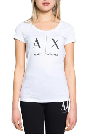 Armani Exchange Femme, Tops, Blanc, Taille: 36 FR T-shirt Blanc en Coton, Manches Courtes, Femme
