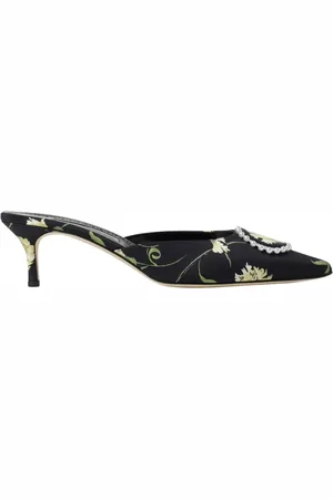 Manolo Blahnik Femme, Chaussures, Noir, Taille: 37 1/2 EU Mule à Imprimé Floral Talon Moyen