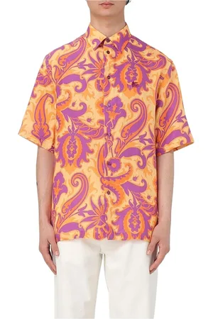 Etro Homme, Chemises, Multicolore, Taille: L Chemise Polo en Lin Paisley Orange