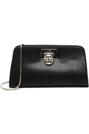 V°73 Femme, Sacs, Noir, Taille: ONE Size Pochette Structurée Noire avec Fermeture Florone