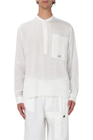 C.P. Company Homme, Chemises, Blanc, Taille: XS Chemise en lin vert à col mandarin