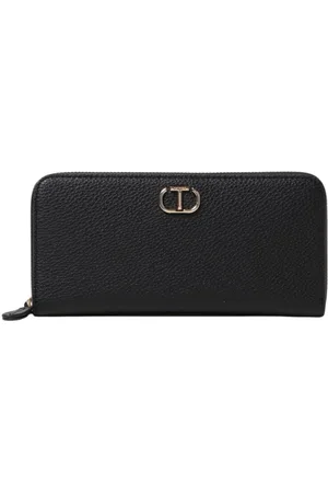 Twin-Set Femme, Accessoires, Noir, Taille: ONE Size Portefeuille en Cuir Noir à Fermeture Éclair