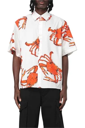 Msgm Homme, Chemises, Multicolore, Taille: M Chemise à Imprimé de Crabe, Manches Courtes, Blanc