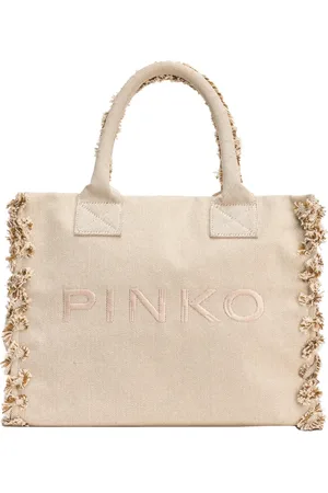 Pinko Femme, Sacs, , Taille: ONE Size Sac de Plage en Toile avec Bords Effilochés