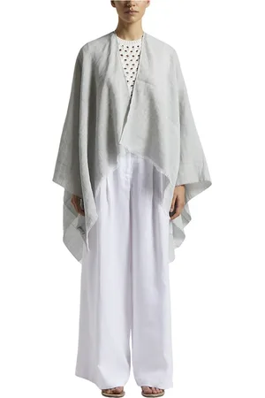 PESERICO SIGN Femme, Vestes, Gris, Taille: ONE Size Poncho en mélange coton et lin
