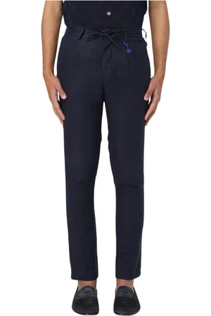 Manuel Ritz Homme, Pantalons, Bleu, Taille: S Pantalon en Lin Bleu Coupe Décontractée