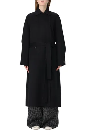 Kenzo Femme, Manteaux, Noir, Taille: 38 FR Manteau noir en laine avec ceinture