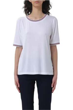 FAY Femme, Tops, Blanc, Taille: 36 FR T-shirt bleu à bordure côtelée