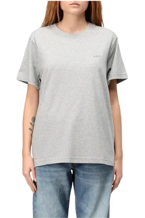 A.P.C. Femme, Tops, Gris, Taille: 42 FR T-shirt Col Rond Blanc, Essentiel Polyvalent