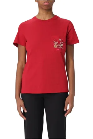 Max Mara Femme, Tops, Rouge, Taille: 42 FR T-shirt Blanc Brodé à Poche
