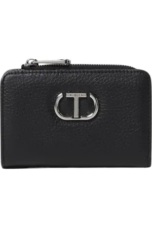 Twin-Set Femme, Accessoires, Noir, Taille: ONE Size Portefeuille en Cuir Noir à Fermeture Éclair