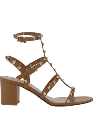 VALENTINO GARAVANI Femme, Chaussures, Brun, Taille: 36 EU Sandales noires à talon bas Rockstud