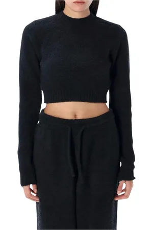 Nike Femme, Pulls, Noir, Taille: 38 FR Ensemble Pull Court Tricoté Chic