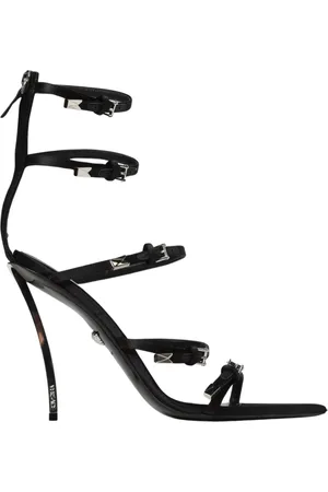 VERSACE Femme, Chaussures, Noir, Taille: 37 EU Sandales à Talon Haut en Satin Noir