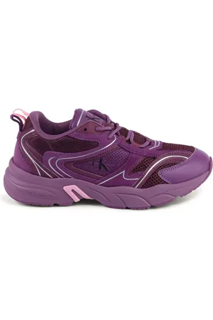 Calvin Klein Femme, Chaussures, Violet, Taille: 39 EU Baskets en Cuir Violet avec Coutures Détaillées