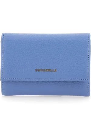 Coccinelle Femme, Accessoires, Bleu, Taille: ONE Size Portefeuille en Cuir Grainé avec Plaqué Or