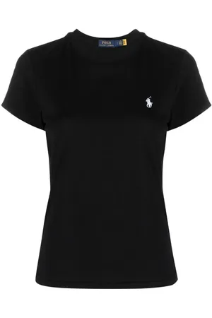 Ralph Lauren Femme, Tops, Noir, Taille: 40 FR T-shirt en coton noir avec poney brodé