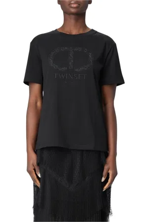 Twin-Set Femme, Tops, Noir, Taille: 40 FR T-shirt noir avec logo pour femmes