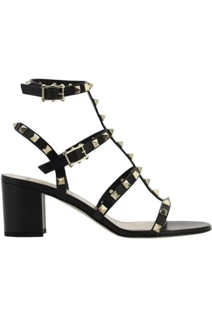 VALENTINO GARAVANI Femme, Chaussures, Noir, Taille: 37 1/2 EU Sandales en cuir à talons épais cloutés