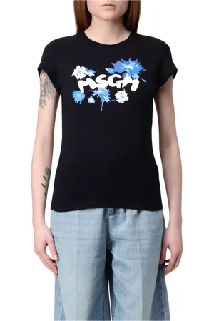 Msgm Femme, Tops, Noir, Taille: 36 FR T-shirt Noir avec Logo Imprimé