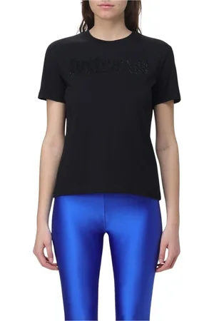 Roberto Cavalli Femme, Tops, Noir, Taille: 38 FR T-shirt Noir avec Logo en Strass