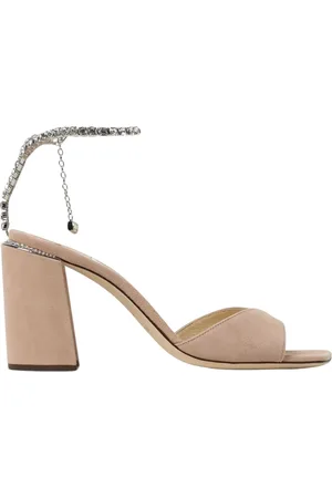 Jimmy Choo Femme, Chaussures, Rose, Taille: 37 EU Sandales en Daim Rose avec Cristaux