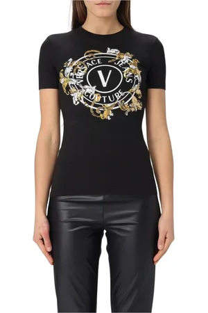VERSACE Femme, Tops, Noir, Taille: 42 FR Tee-shirt Blanc Logo Slim Fit