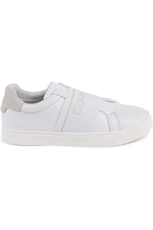 Calvin Klein Femme, Chaussures, Blanc, Taille: 40 EU Baskets en Cuir Blanc Design Minimaliste