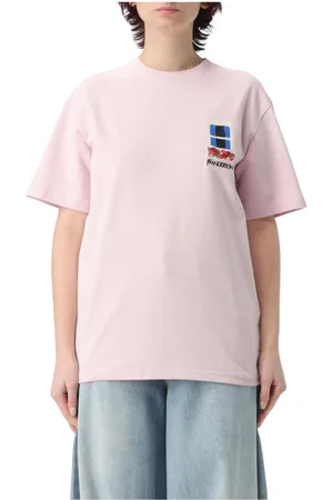 J.W.Anderson Femme, Tops, Rose, Taille: 38 FR T-shirt Blanc Brodé Fenêtre