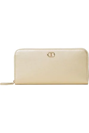 Twin-Set Femme, Accessoires, Jaune, Taille: ONE Size Portefeuille Métallique Doré au Design Épuré