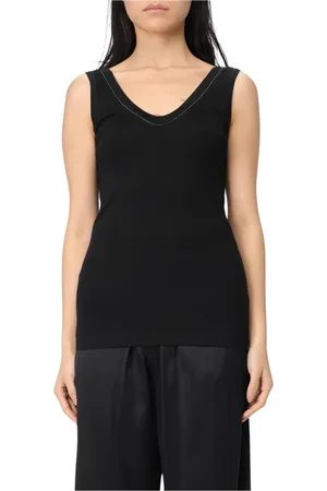 Brunello Cucinelli Femme, Tops, Noir, Taille: 42 FR Haut noir côtelé sans manches à col en V