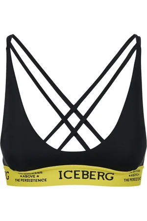 Iceberg Femme, Maillots de bain, Noir, Taille: 38 FR Haut de maillot de bain noir avec bande élastique jaune et logo contrastant, bretelles croisées doubles sur t
