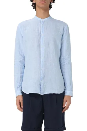 BROOKSFIELD Homme, Chemises, Bleu, Taille: 2XL Chemise en Lin Bleu Col Mandarin