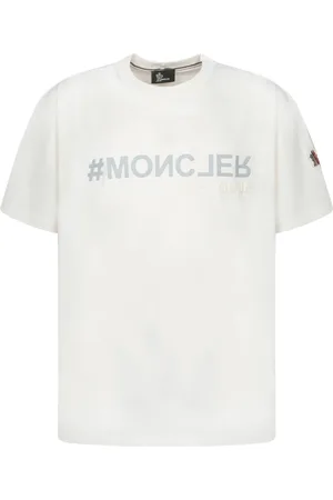 Moncler Homme, Tops, , Taille: S T-shirt Blanc en Coton avec Logo Tonal