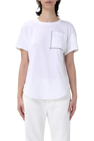 Brunello Cucinelli Femme, Tops, Blanc, Taille: 44 FR T-shirt Blanc avec Poche Style Élégant
