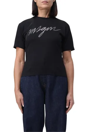 Msgm Femme, Tops, Noir, Taille: 38 FR T-shirt en coton avec détail strass pour femme