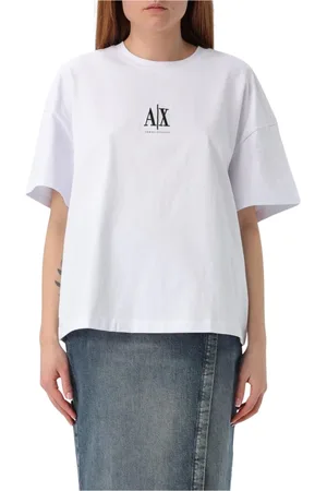 Armani Exchange Femme, Tops, Blanc, Taille: 42 FR Tee-shirt Blanc avec Logo Élégant Moderne