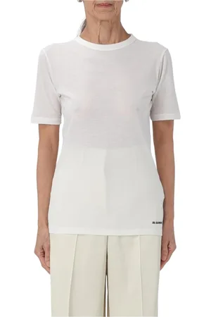 Jil Sander Femme, Tops, Blanc, Taille: 38 FR T-shirt en Laine Noire à Col Rond