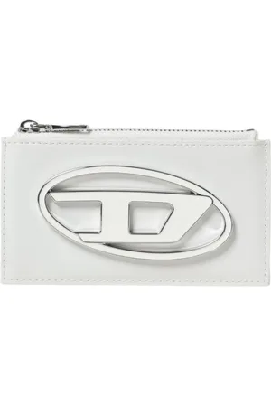 Diesel Femme, Accessoires, Blanc, Taille: ONE Size Portefeuille en Cuir avec Logo Métallique ZipAround