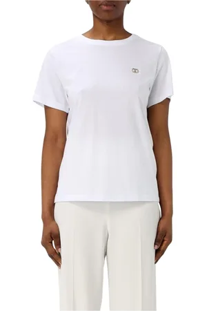 Twin-Set Femme, Tops, Blanc, Taille: 36 FR Tee-shirt col rond noir pour femmes