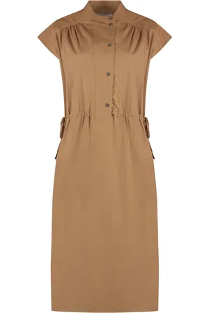 YVES SALOMON Femme, Robes, Brun, Taille: 34 FR Robe-chemise en popeline avec fentes latérales