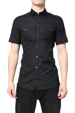 Dolce & Gabbana Homme, Chemises, Noir, Taille: S Chemise Décontractée en Coton Noir Or