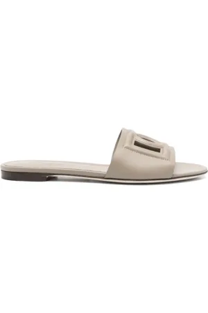Dolce & Gabbana Femme, Chaussures, Gris, Taille: 39 EU Sandales en cuir gris taupe avec découpes